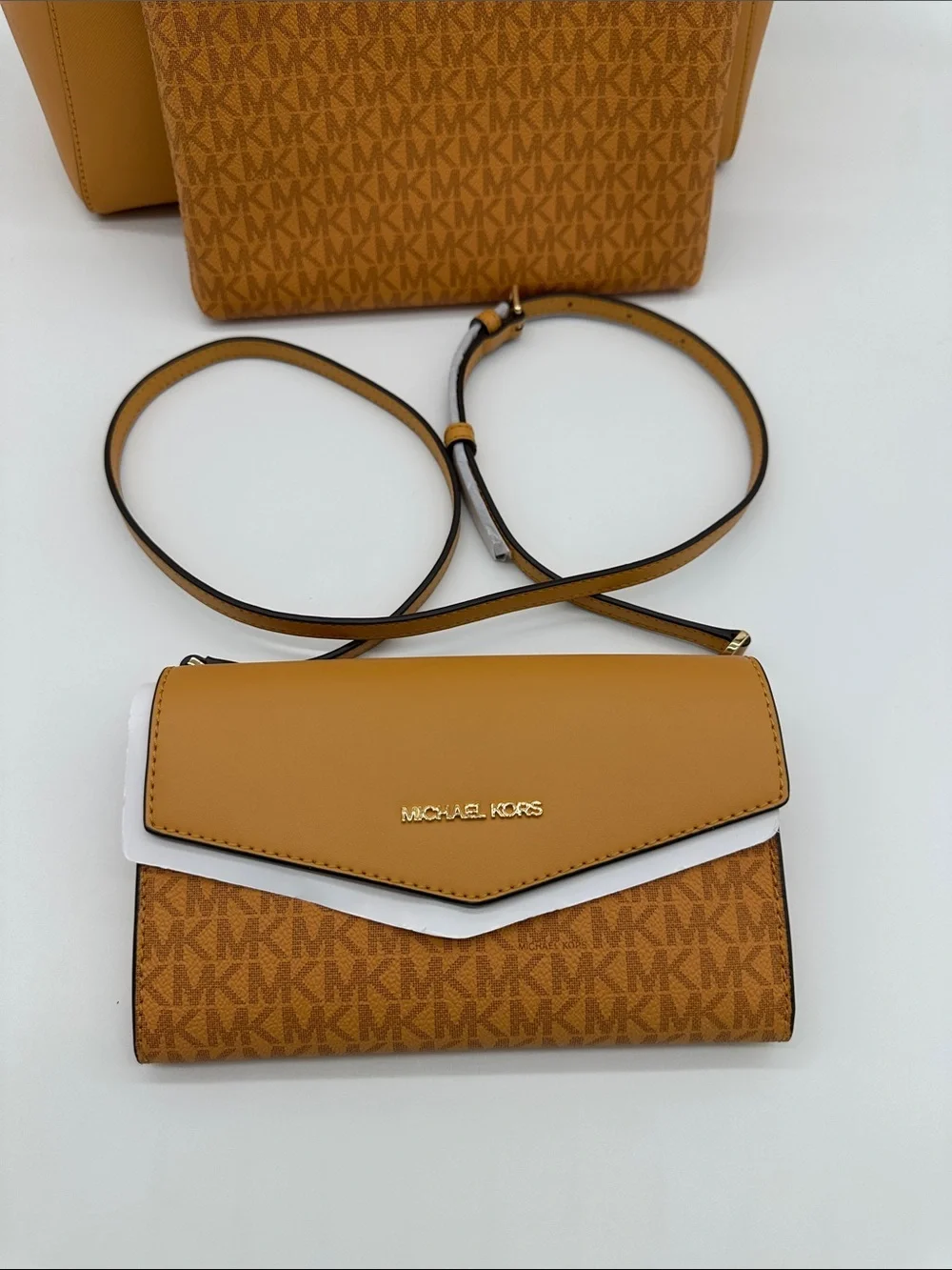 Michael Kors Mustard Tan Saffiano Leather Tote with Matching Wallet Trio